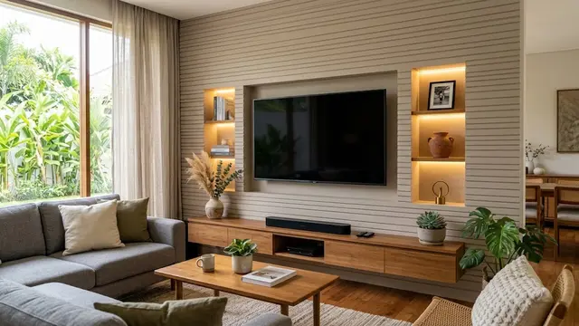 Model Dinding TV dengan Ceruk Dekorasi yang Tidak Memakan Ruang/AI Generated
