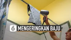 Musim hujan telah tiba, jangan biarkan jemuran bajumu tak kering. Caranya gantungkan baju dan arahkan ke kipas angin.