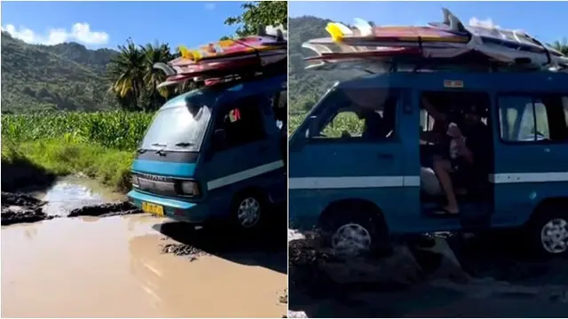 Bule Sewa Angkot untuk Cari Tempat Surfing di Bali, Vibesnya Bak Surfer Van