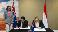 Direktorat Jenderal Pajak (DJP) Indonesia dan Kantor Pajak Australia (ATO) menandatangani Nota Kesepahaman untuk pengaturan pertukaran informasi cryptocurrency. (Foto: Kedutaan Besar Australia)