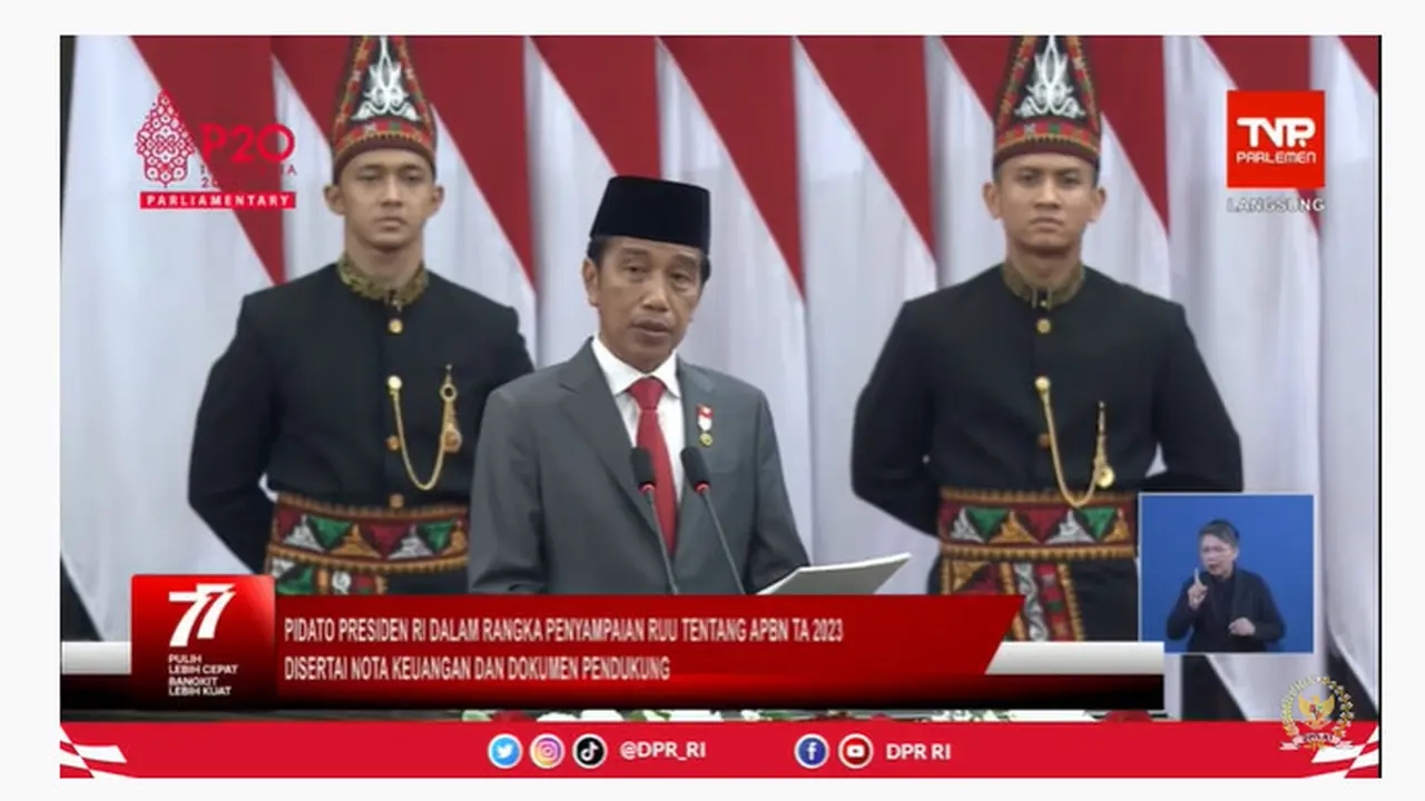 Presiden Joko Widodo saat menyampaikan Nota Keuangan pada Pidato Kenegaraan di Gedung DPR MPR, Jakarta. Dok Youtube