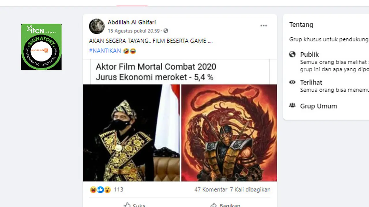 Cek Fakta Liputan6.com menelusuri klaim foto Jokowi menjadi aktor film Mortal Combat