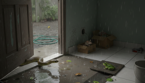 Ular kecil masuk rumah (Foto: Gemini AI)