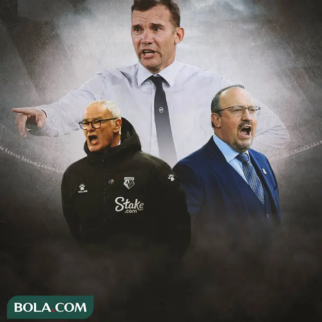 Ilustrasi - Claudio Ranieri, Andriy Shevchenko, Rafael Benitez