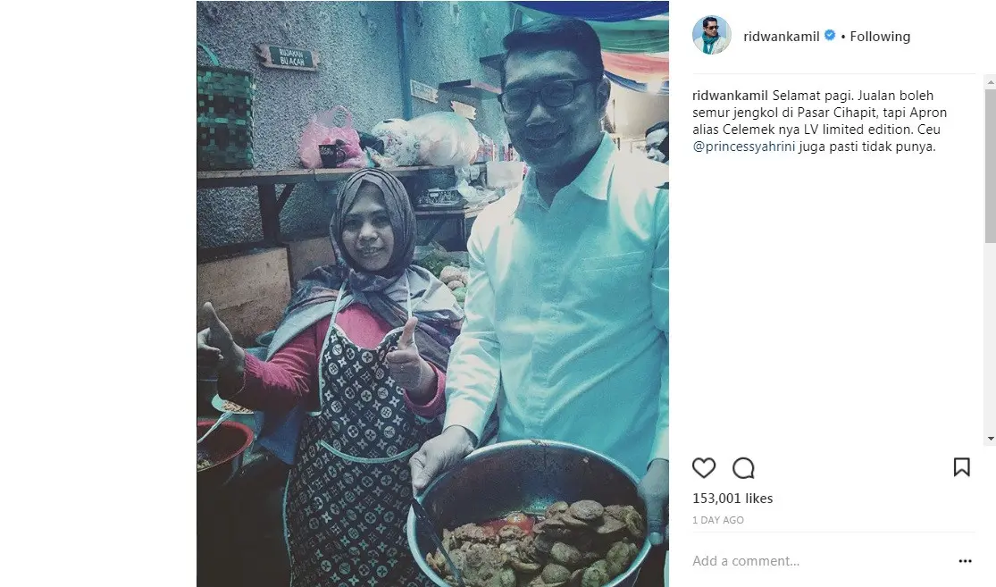 Ridwan Kamil ledek Syahrini (Foto: Instagram)
