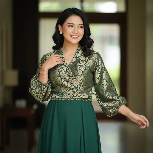 Model Gamis Terbaru Brokat Kombinasi Polos yang Kekinian (Image by Gemini AI)