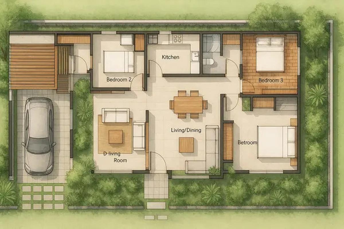 Denah Rumah 1 Lantai 3 Kamar Tidur dan Garasi, Ini Referensi untuk Punya Hunian Mininalis Modern
