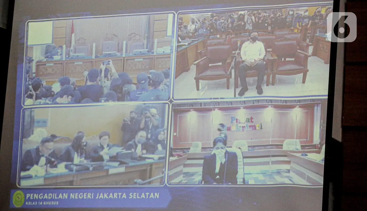 Layar memperlihatkan suasana sidang lanjutan terdakwa kasus pembunuhan Brigadir Yosua Hutabarat atau Brigadir J, Ferdy Sambo dan Putri Candrawathi di PN Jakarta Selatan, Jakarta, Selasa (22/11/2022). Pada sidang kali ini, Putri Candrawathi mengikuti persidangan secara virtual lantaran terpapar virus corona Covid-19.  (Liputan6.com/Faizal Fanani)