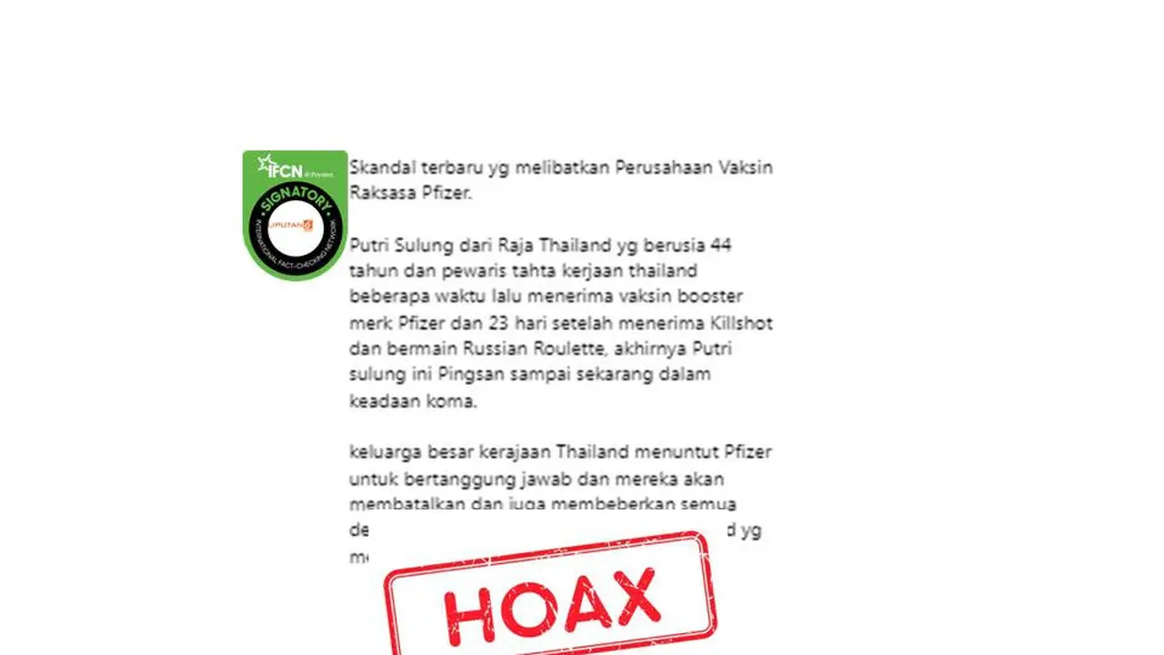 Cek Fakta vaksin Pfizer Thailand