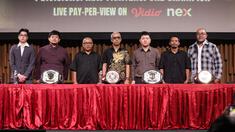 Head of Sports Business Emtek Group sekaligus CEO Nex, Hendy Lim (kelima kiri) bersama Ketua Interdisciplinary Combat Council (ICC), Suwardi (keenam kiri) foto bersama dalam usai memberikan keterangan terkait Nex Road To Champion di SCTV Tower, Selasa (7/4/2026). Indonesia kembali menghadirkan terobosan baru di dunia combat sport melalui NEX Road to Champion.