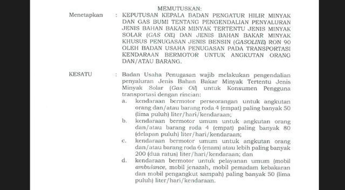 Beredar Surat BBM Subsidi akan Dibatasi per 1 April, Ini Jawaban BPH Migas