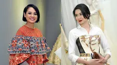 Andien dan Laura tampil cantik saat menghadiri pameran busana karya Didi Budiarjo di Museum Tekstil, Kamis (15/1/2015). (Liputan6.com/Panji Diksana)