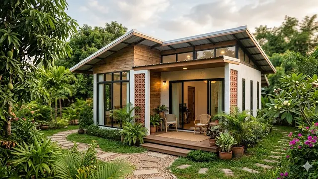 Desain Rumah 6x9 dengan Konsep Tropis yang Sejuk dan Hemat Lahan