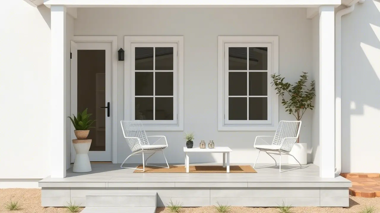 Rumah Putih Mini dengan Teras Cantik
