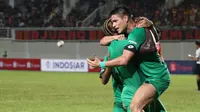 Penyerang anyar Bhayangkara FC, Ramiro Fergonzi, tak mampu menyembunyikan kebahagiaannya usah mencetak gol pertama di Indonesia. (dok. Bhayangkara FC)