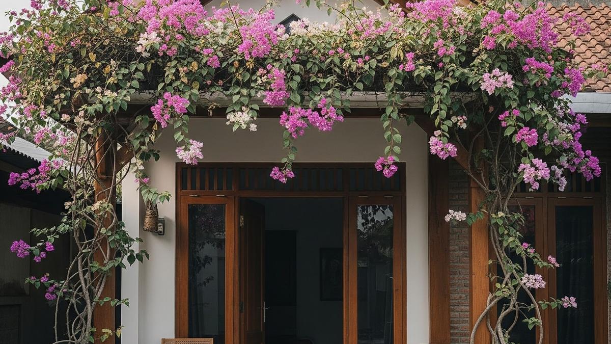 6 Desain Teras Rustic dengan Pot Tanaman Rambat yang Menjalar ke Atap, Kesejukan Alami