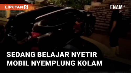 VIDEO: Remaja Sedang Belajar Nyetir, Mobil Nyemplung Kolam di Sebuah Vila