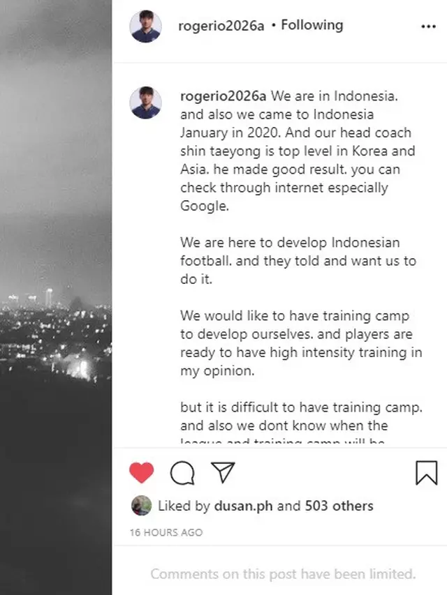 Pelatih fisik Timnas Indonesia, Lee Jae-hong, bercerita mengenai keadaannya saat ini di akun Instagramnya, @rogerio2026a.