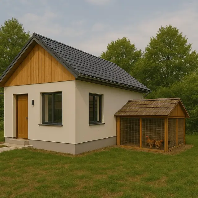 Model Rumah di Desa dengan Kandang Ayam di Belakang