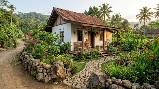 Model Rumah Desa Sederhana tanpa Pagar tetapi Tetap Privat