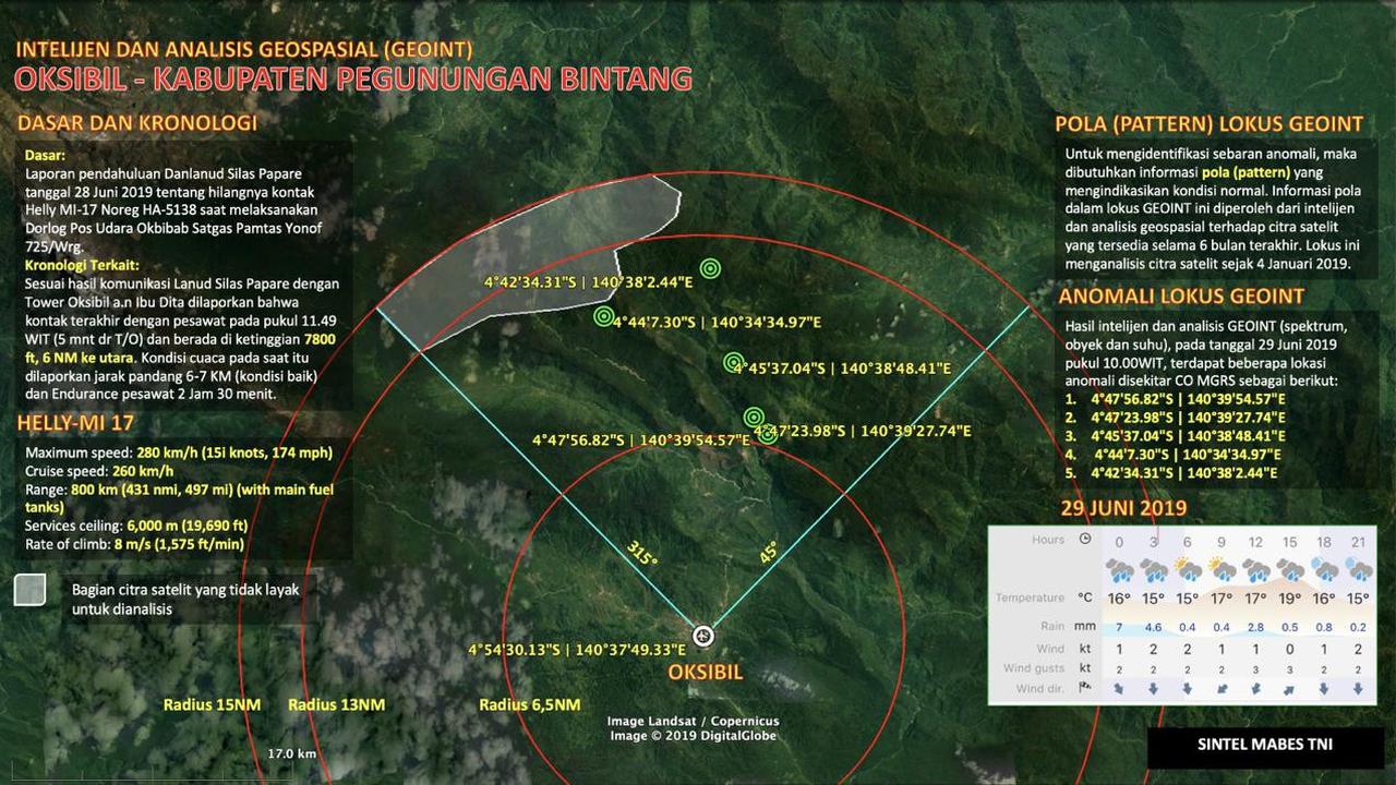 peta pencarian heli MI-17 di Oksibil, Papua