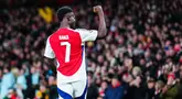Bukayo Saka jadi bintang kemengan Arsenal saat menjamu AS Monaco pada laga Liga Champions di Stadion Emirates, Kamis (12/12/2024). (AP Photo/Dave Shopland)
