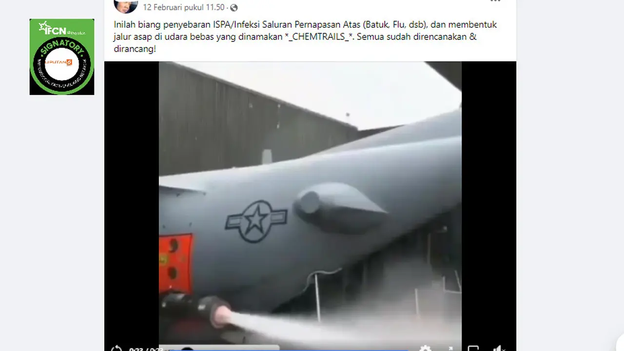 Cek Fakta Liputan6.com menelsuri klaim video pesawat sebar chemtrails penyebab ISPA