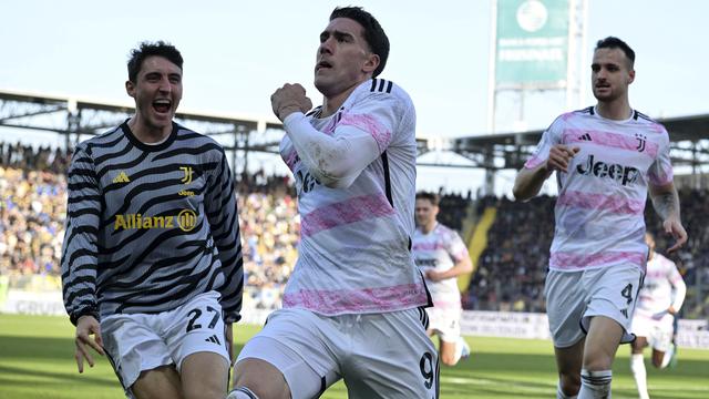 Selebrasi pemain Juventus Dusan Vlahovic saat menjebol gawang Frosinone di lanjutan Liga Italia