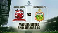 Ilustrasi Madura United versus Bhayangkara FC, BRI Super League. (Bola.com/AI)