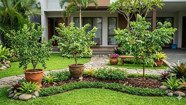 Desain Taman Rumah dengan Pohon Buah Kecil