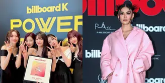 Terlihat juga anggota Viviz yang terdiri dari Umji SinB dan Eunha yang kompak kenakan dress serba hitam. [@billboard_korea].