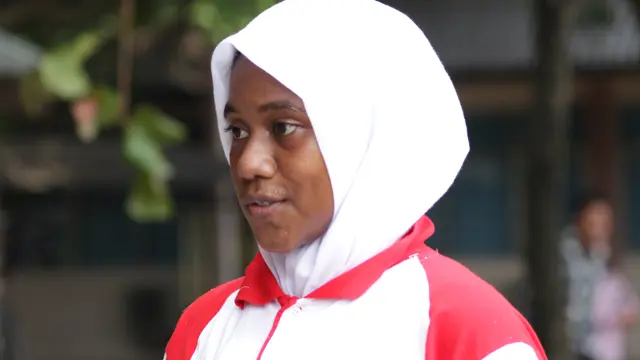Calon Paskibraka 2018 asal Papua Barat Maimuna Yuni A. Ramar akhirnya ke Jakarta. (Foto: Liputan6.com/Giovani Dio Prasasti)