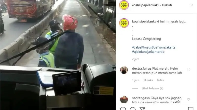 Pemotor Terobos Busway Malah Marah-Marah (Instagram)