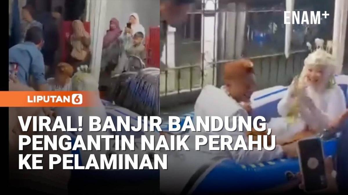 Viral! Banjir Bandung, Pengantin Naik Perahu ke Pelaminan