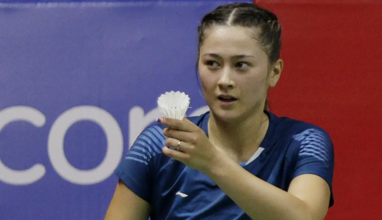 Ganda putri Australia, Gronya Somerville, saat melawan wakil Jepang, Misaki Matsutomo/Ayaka Takahashi, pada laga Indonesia Masters, Rabu (15/1/2020). Pasangan Australia tersebut kalah 21-13 17-21 21-9. (Bola.com/M Iqbal Ichsan)