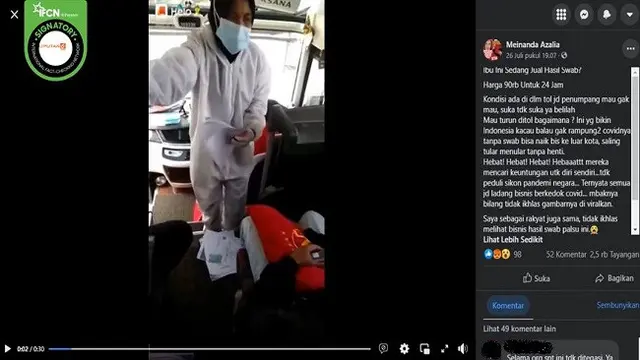 Gambar Tangkapan Layar Video yang Diklaim Bisnis Hasil Swab Palsu di Dalam Bus (sumber: Facebook).