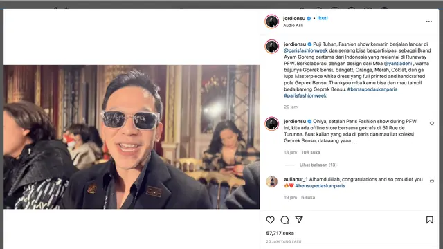 Unggahan Jordi Onsu soal ayam geprek di Paris. (Foto: Dok. Instagram @jordionsu)