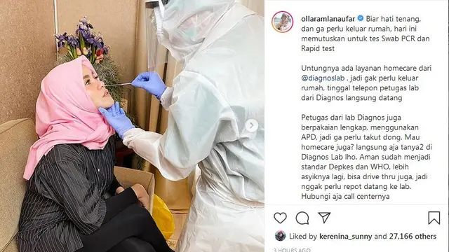 Olla Ramlan jalani Rapid Tes dan Swab