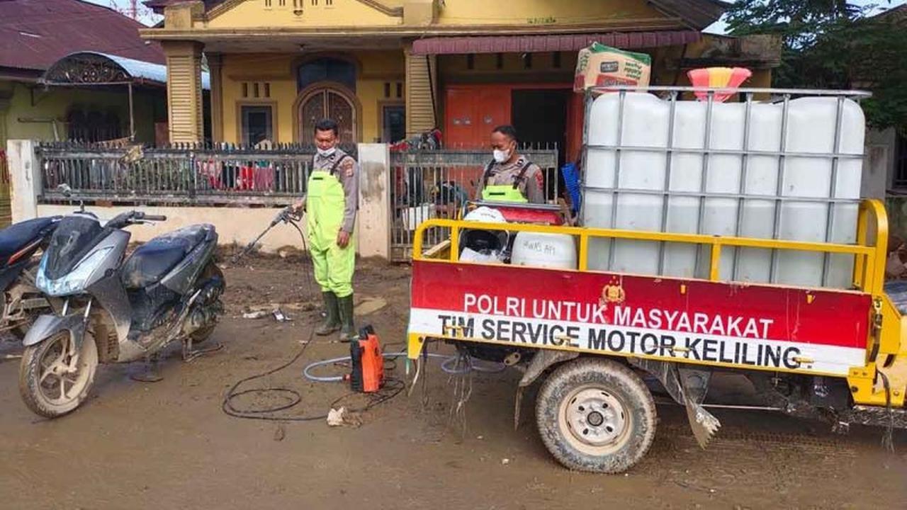 Polres Aceh Tamiang Hadirkan Layanan Cuci Motor Gratis untuk Warga Terdampak Banjir, Wujud Kepedulian Polri