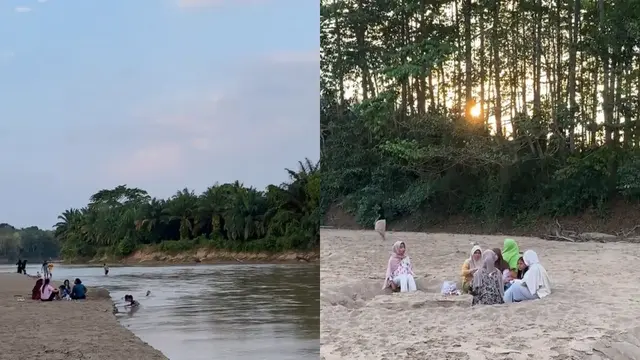 Kemarau Ubah Sungai Way Kanan Jadi 'Pantai' Dadakan, Warga Ramai-ramai Datang untuk Mandi hingga Bersantai