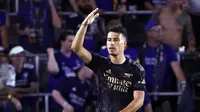 Pemain Arsenal Gabriel Martinelli merayakan golnya ke gawang Orlando City pada pertandingan persahabatan di Orlando, Kamis (21/7/2022) dini hari WIB.&nbsp;(AP Photo/John Raoux)