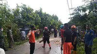 Pohon tumbang di Bojonegoro timpa dua pengendara motor hingga tewas. (Adirin/Liputan6.com)