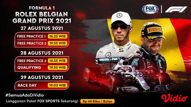 Jadwal dan Live Streaming Formula 1 Grand Prix Belgia di Vidio Pekan Ini 27-29 Agustus 2021
