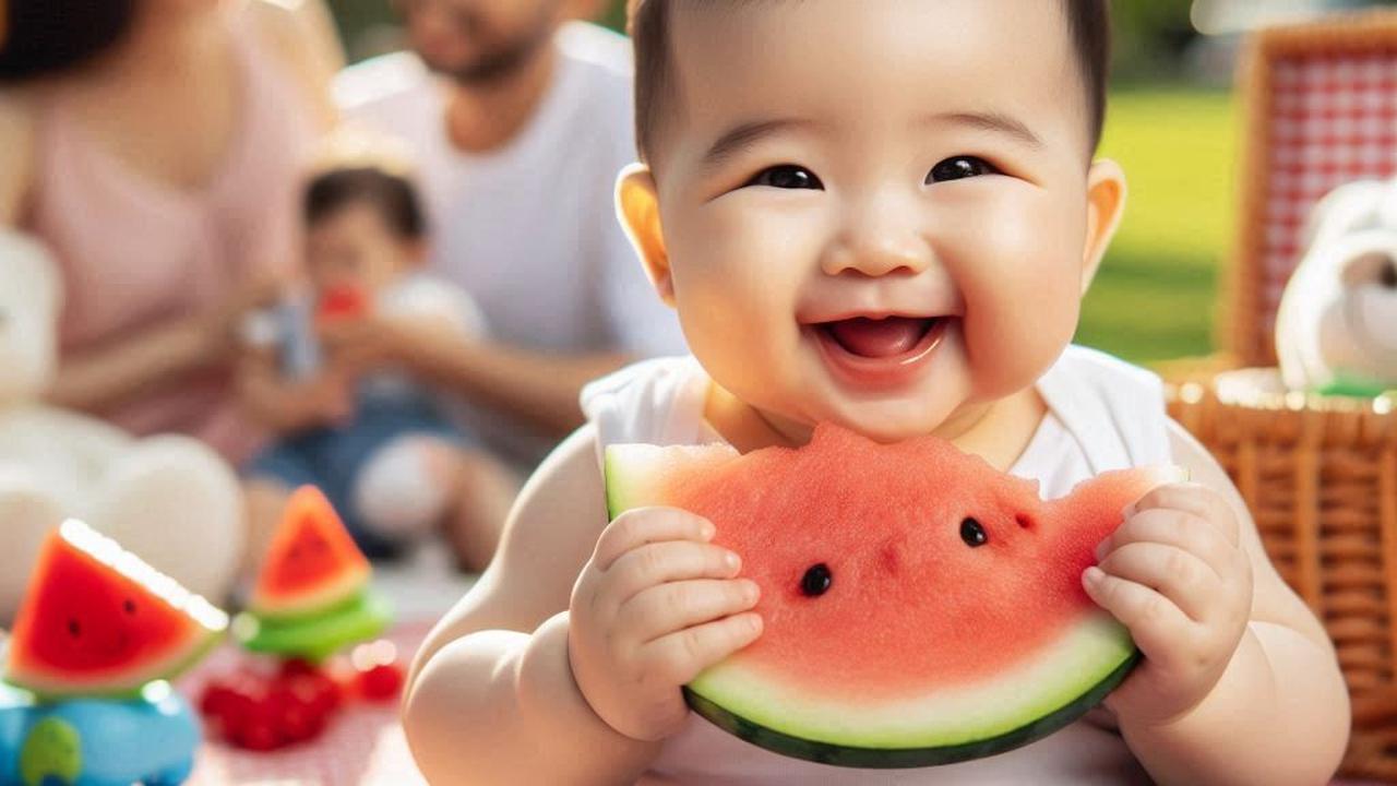 Ilustrasi Bayi Makan Semangka