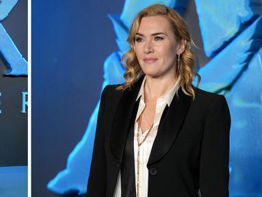 Foto kolase Kate Winslet saat pemotretan untuk film 'Avatar: The Way of Water' di London, Minggu, 4 Desember 2022. (Photo by Scott Garfitt/Invision/AP)