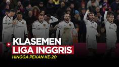 Berita motion grafis klasemen Liga Inggris (Premier League) 2022/2023 hingga pekan ke-20, di mana MU sudah berada di posisi membayangi Man City dan Liverpool justru terpuruk.