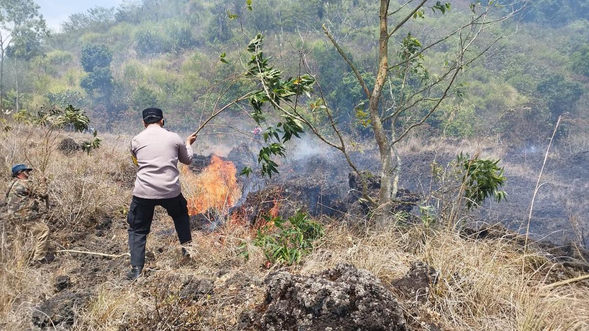 Petugas gabungan berjibaku memadamkan api di Kintamani, Rabu (23/9). (Dokumentasi Polres Bangli).