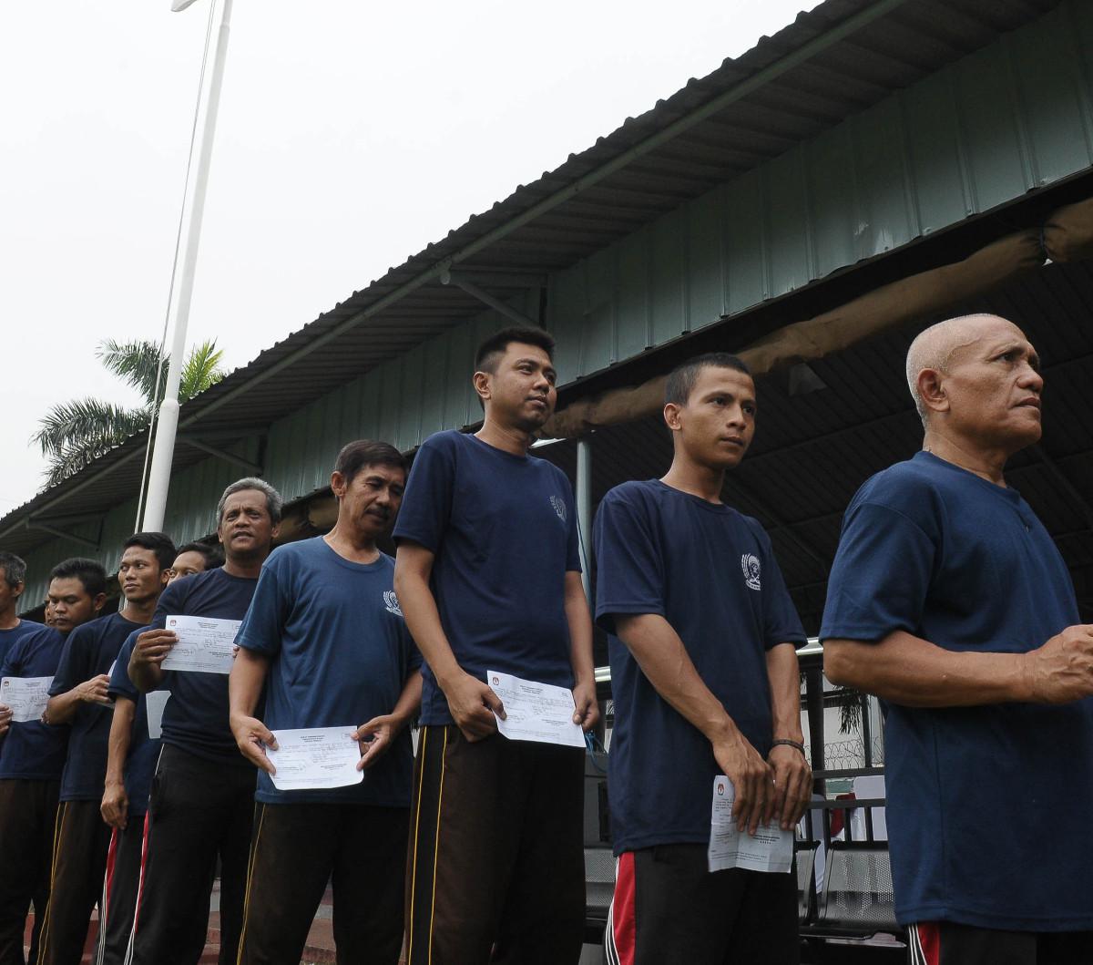 Warga Binaan Pemasyarakatan (WBP) berkesempatan untuk mengikuti simulasi pelaksanaan Pemilu 2024 di Lapas Kelas 1 Cipinang, Jakarta, Rabu (10/1/2024).<br>