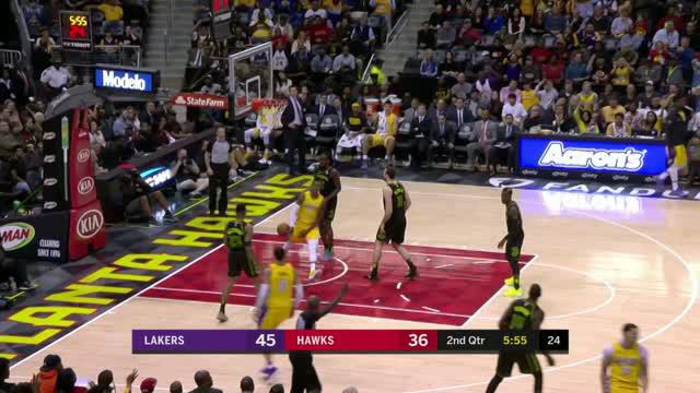 Berita video game recap NBA 2017-2018 antara LA Lakers melawan Atalanta Hawks dengan skor 123-104.