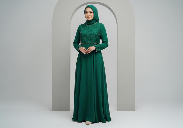 Gamis Embellished Beads Emerald/Model Gamis Emerald Green Elegan 2026 (Sumber: gemini.com)